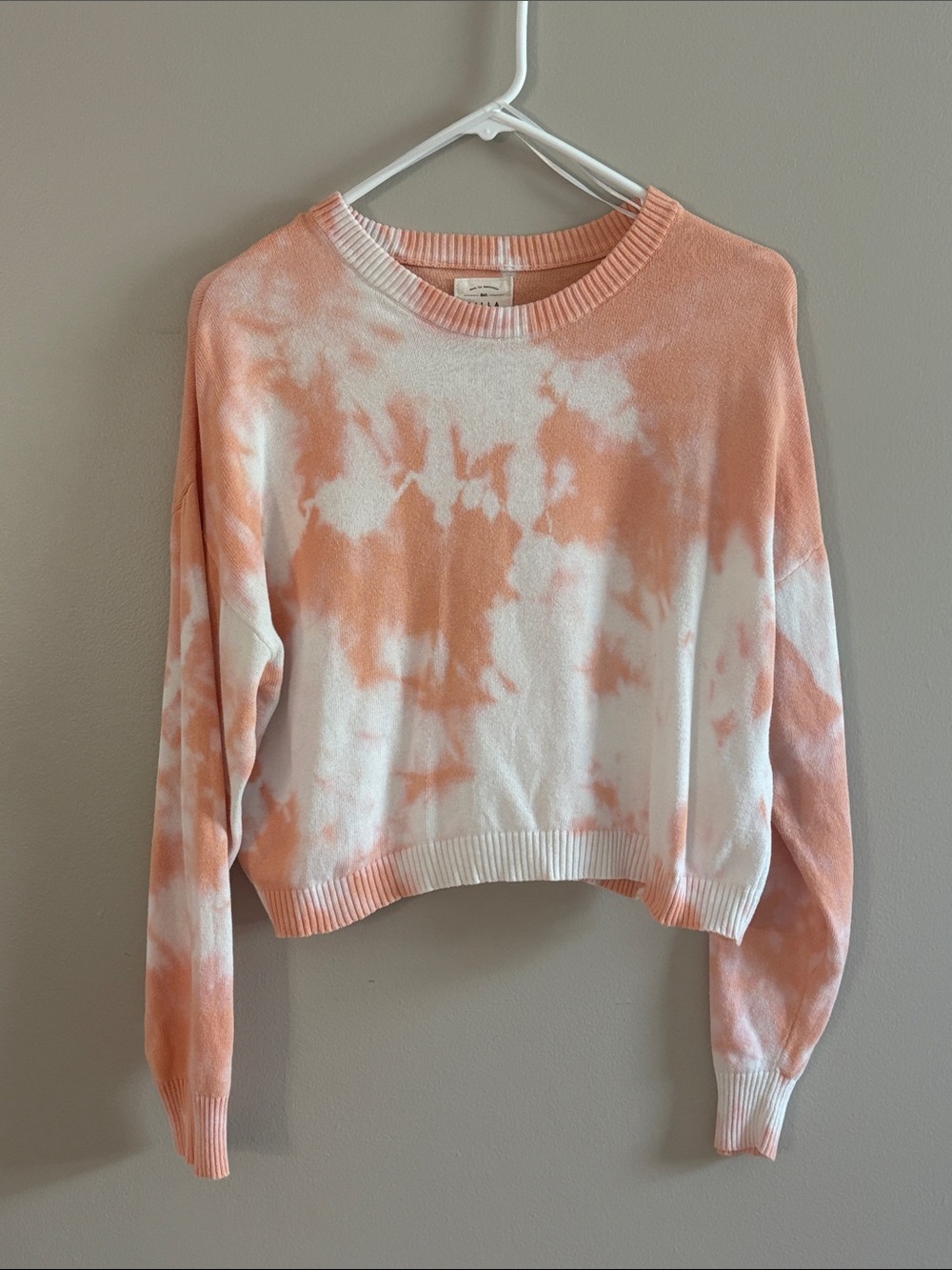 Billabong Peach and White Tie-Dye Crewneck Sweater